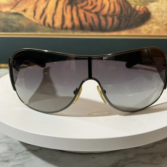 PRADA SHEILD AVIATOR UNISEX SUNGLASSES WITH CASE. 90s VINTAGE AND RARE IN EUC - Picture 1 of 16